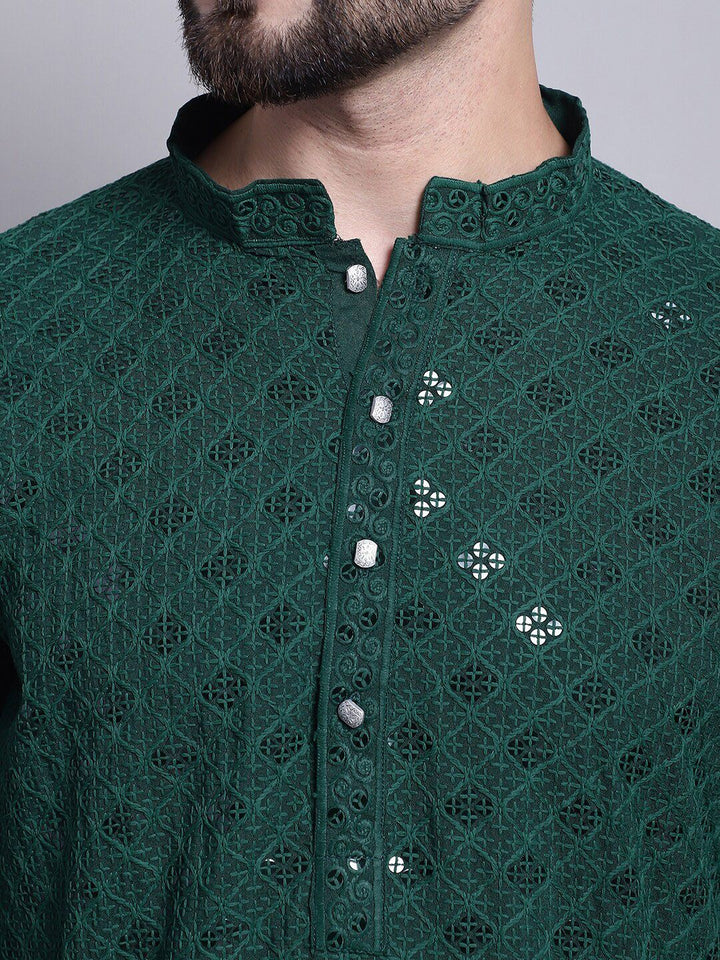 SOJANYA Embellished Mandarin Collar Sequinned Pure Cotton Kurta