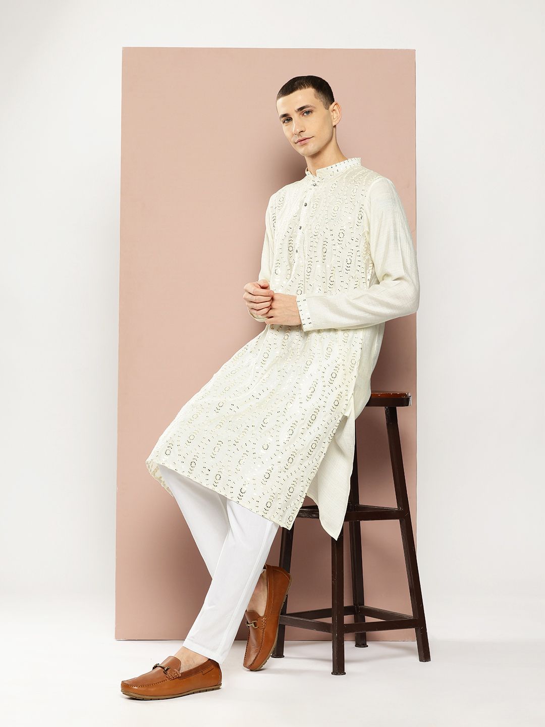 See Designs Embroidered Sequinned Kurta with Pyjamas