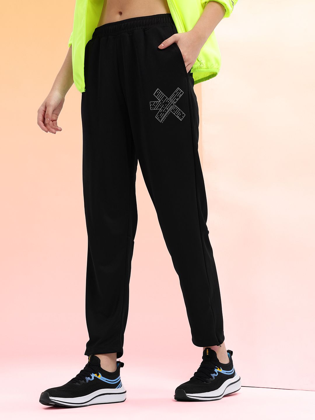 HRX by Hrithik Roshan Women Brand Logo Printed Rapid-Dry Cropped Running Track Pants