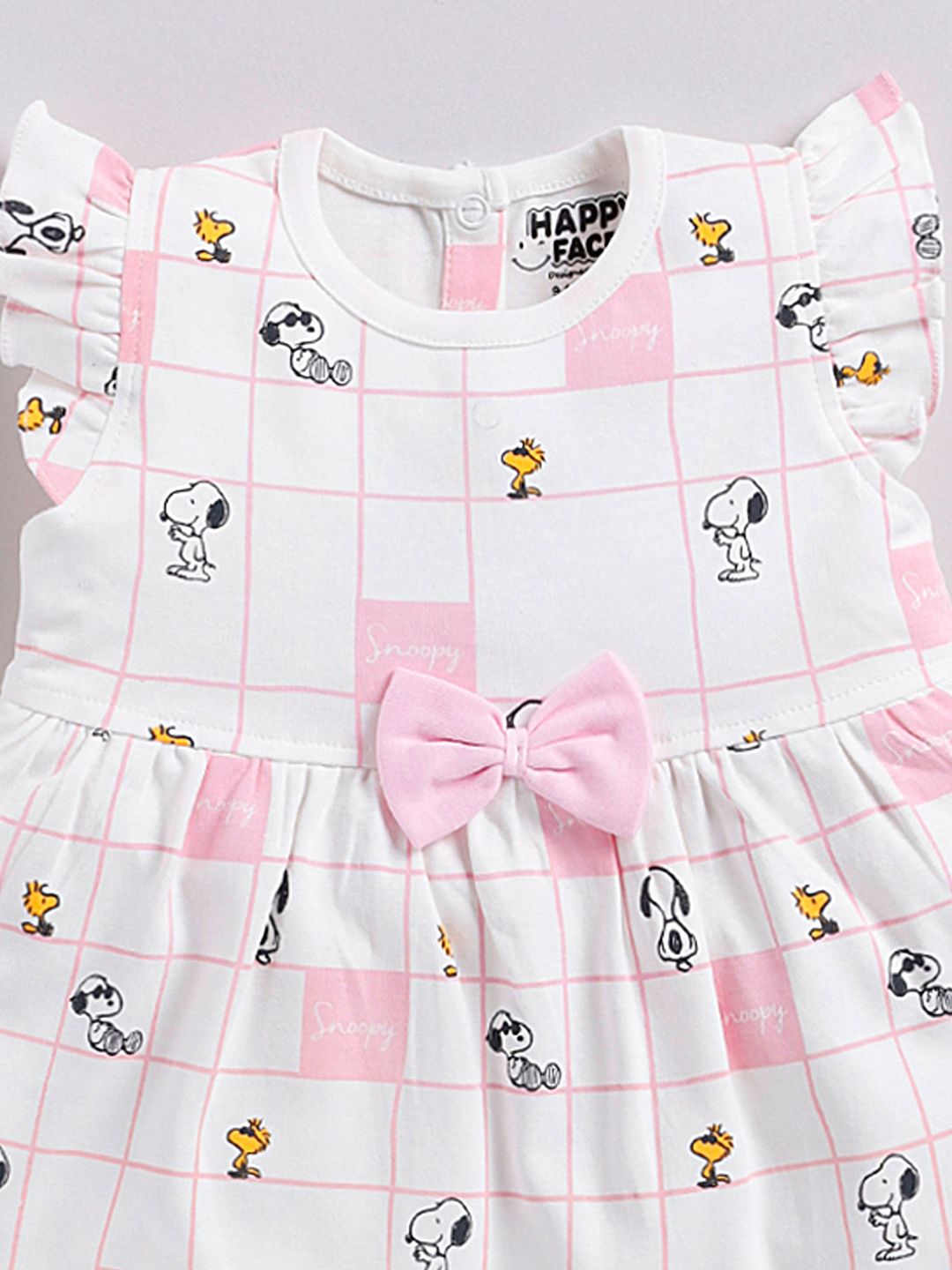 Happy Faces Girls Cotton Printed Flutter Sleeve Fit & Flare Dress