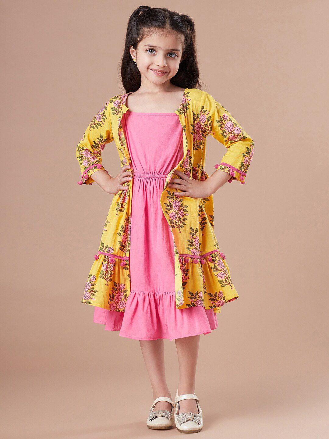 pspeaches Girls Print Fit & Flare Dress With Shrug