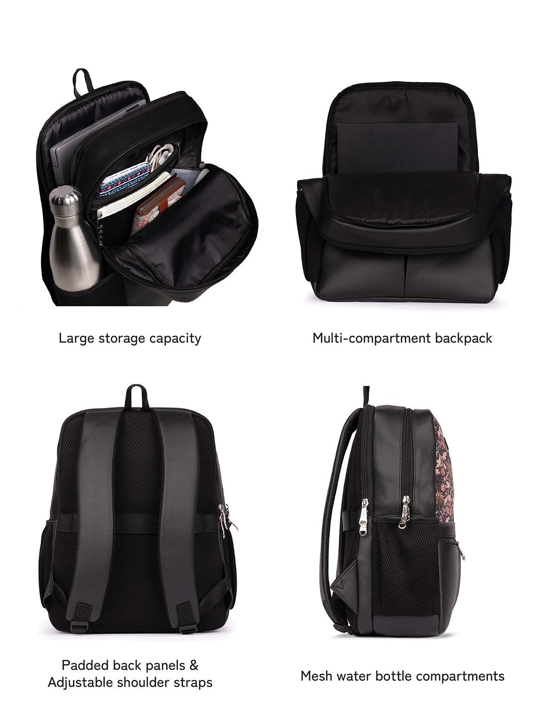 ZOUK  Women Ethnic Printed Vegan Leather Backpack With Compression Straps-Up to 16 inch