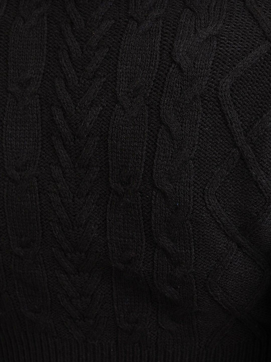 Tokyo Talkies Black Cable Knit Lapel Collar Acrylic Crop Cardigan