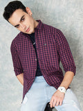 The Indian Garage Co Men Maroon & Navy Regular Fit Checked Casual Shirt