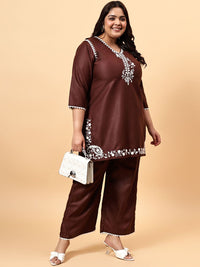 Bani Women Embroidered V Neck Tunic With Flared Palazzos Co-Ords