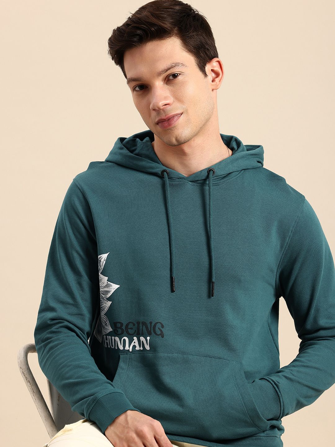Being Human Pure Cotton Printed Hooded Sweatshirt
