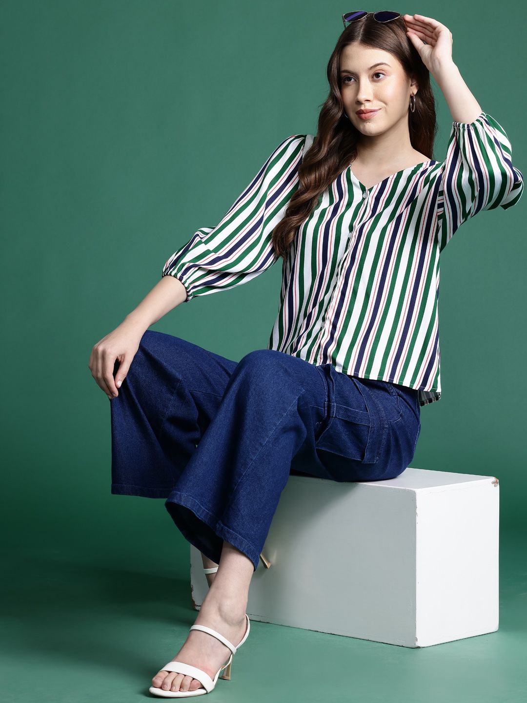 DressBerry Striped Puff Sleeve Top