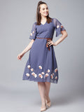 Athena Purple Cotton A-Line Dress