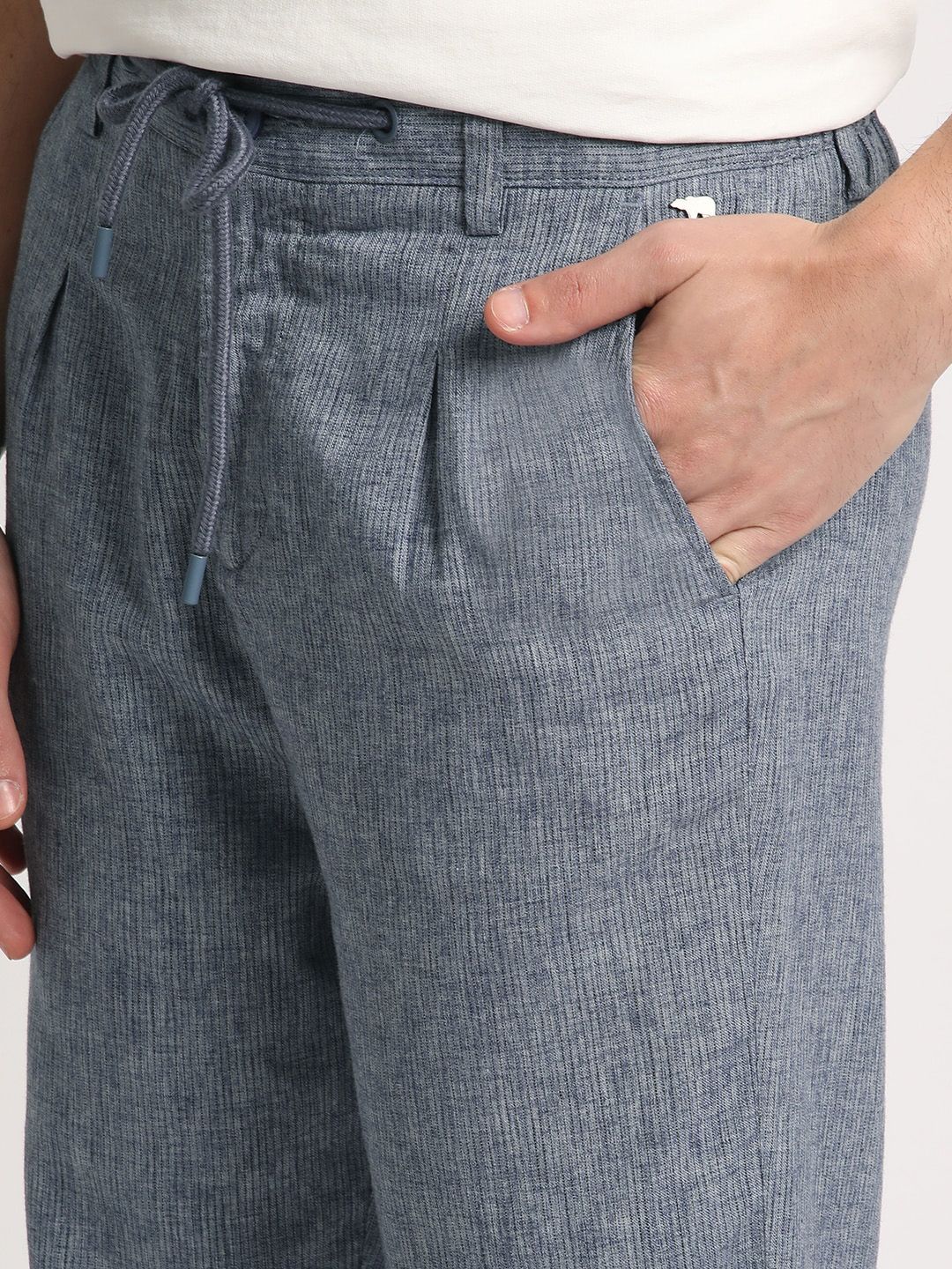 THE BEAR HOUSE Men Striped Mid-Rise Tapered Fit Trousers