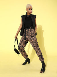 STREET 9 Women Classy Beige Abstract Cargo Trousers