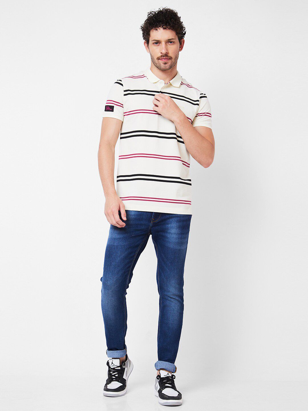 SPYKAR Striped Polo Collar Slim Fit Cotton T-shirt