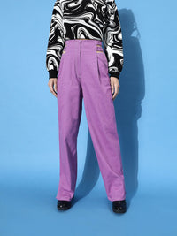 STREET 9 Women Charming Lavender Solid High-Rise Trousers