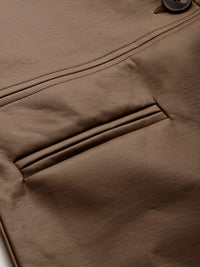 DressBerry Notched Lapel Collar Faux Leather Overcoat