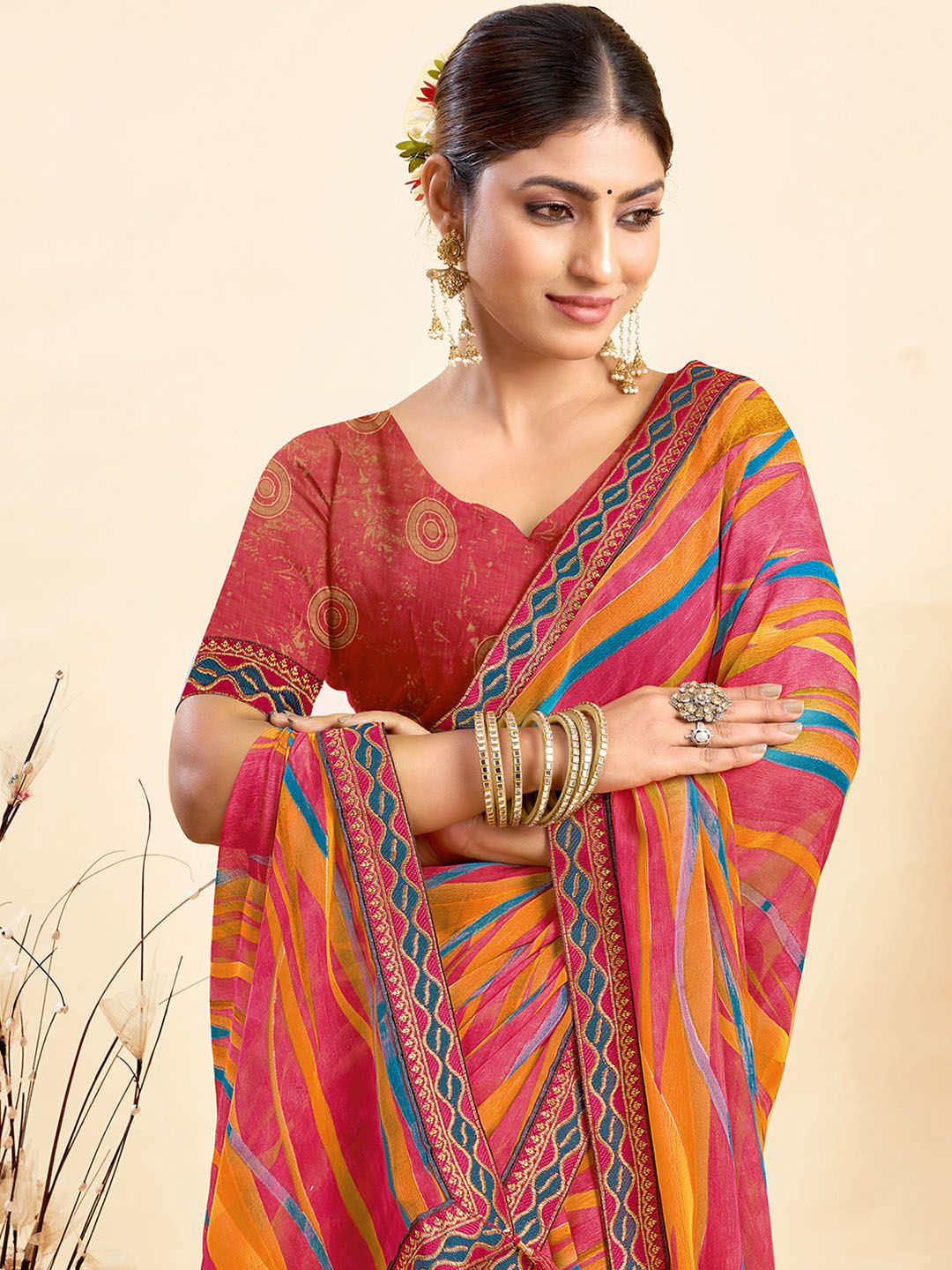 KALINI Leheriya Dyed Pure Chiffon Saree