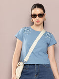DILLINGER Women Regular Cropped Fit Embroidery Crew Neck Tshirt
