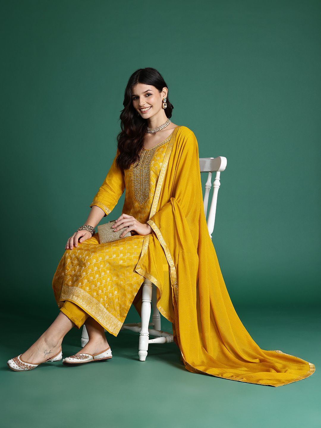 Indo Era Ethnic Motifs Regular Kurta with Trousers & With Dupatta