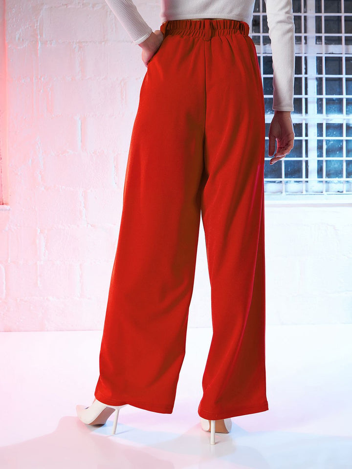 SASSAFRAS Women Red Loose Fit High-Rise Parallel Trousers