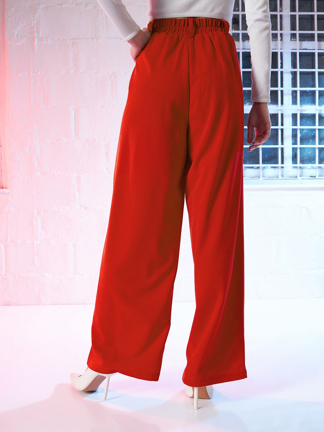 SASSAFRAS Women Red Loose Fit High-Rise Parallel Trousers