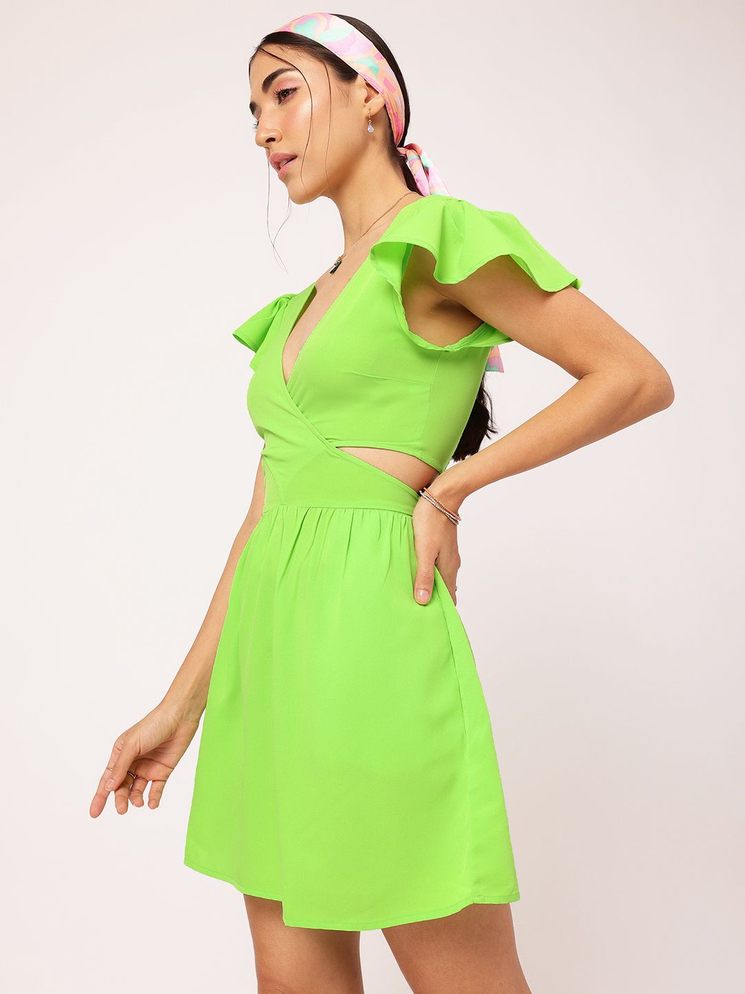 DressBerry Tinsel Temptation Cut-Out Smocked Wrap A-Line Mini Dress