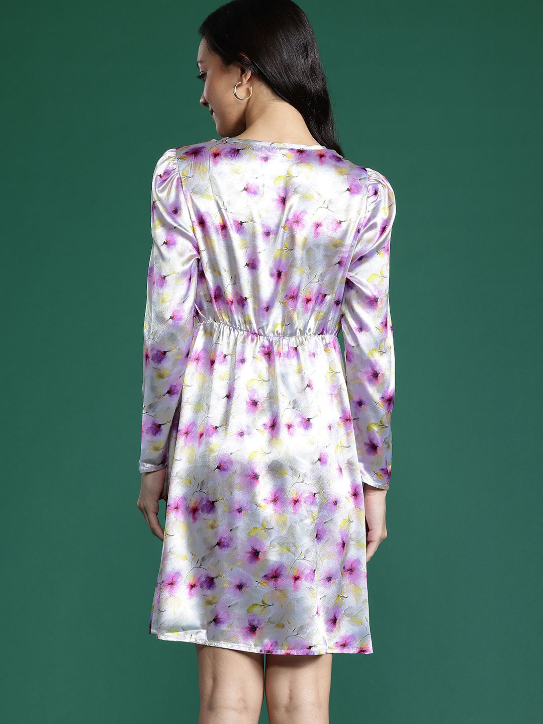 DressBerry Floral Print Satin Finish Cut-Out A-Line Mini Dress