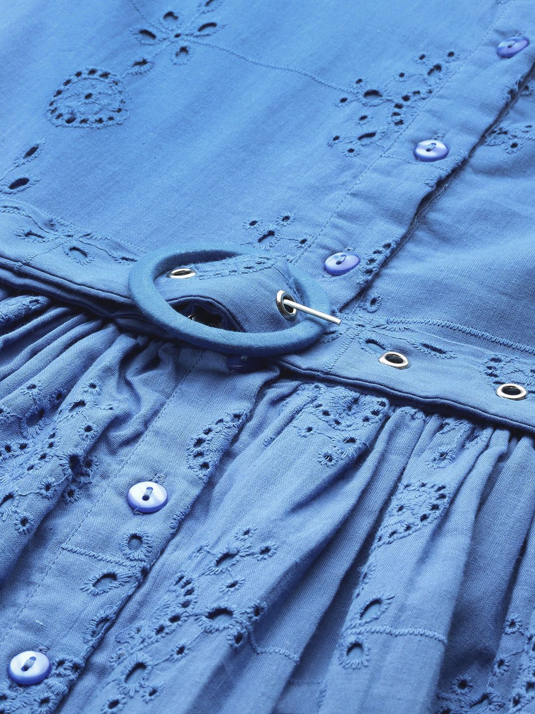 all about you Schiffli Pure Cotton A-Line Dress with Belt