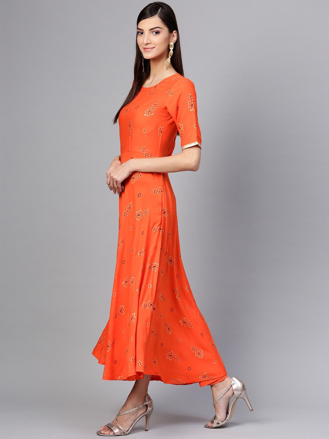 Gerua By Libas Women Orange  Golden Printed Maxi Dress