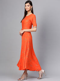 Gerua By Libas Women Orange  Golden Printed Maxi Dress