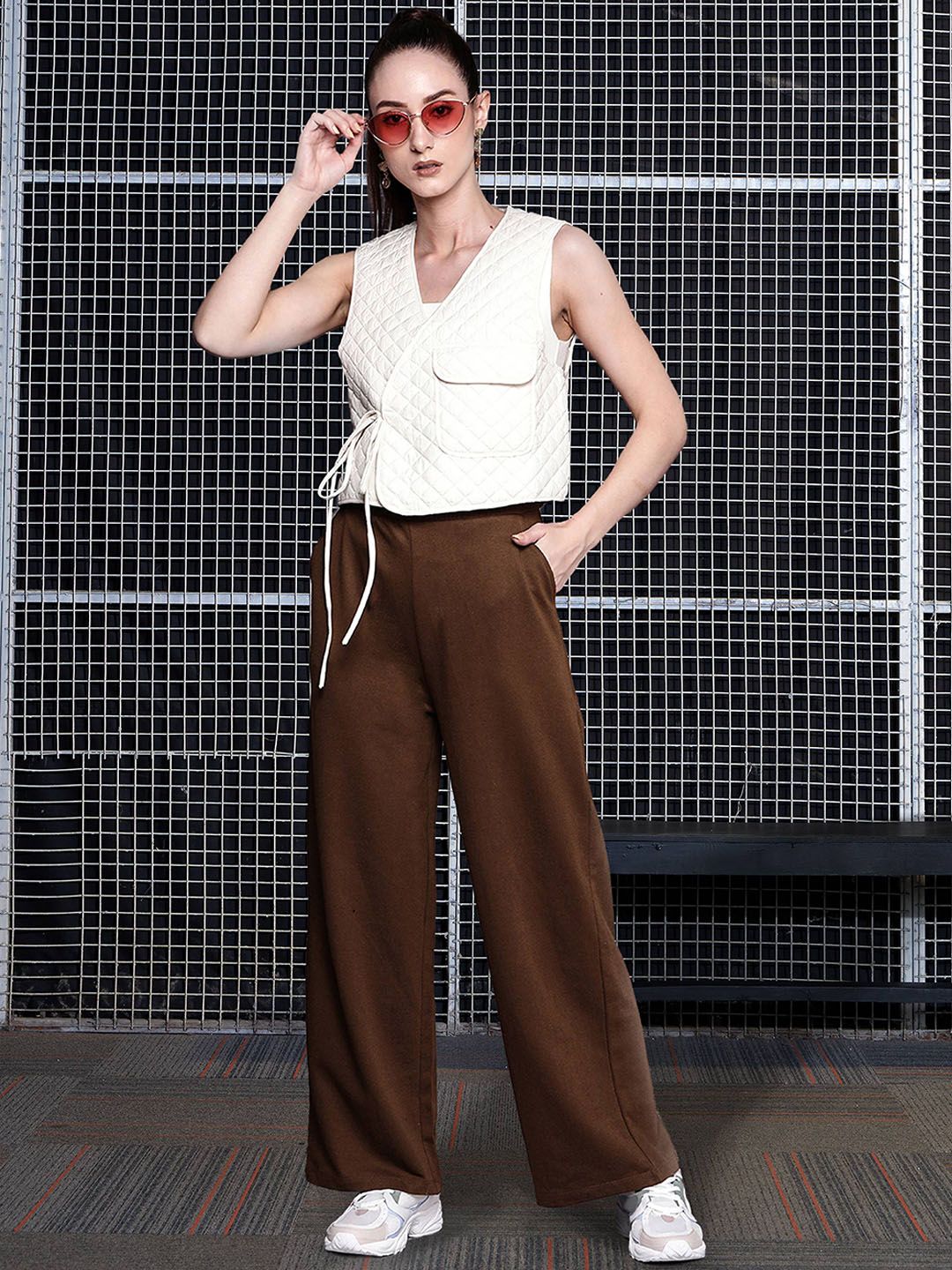 SASSAFRAS Women Brown Cotton Relaxed fit Track Pants