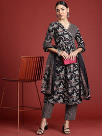 Indo Era Floral Printed Angrakha Gotta Patti Pure Cotton Kurta Set & Dupatta