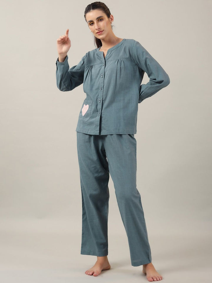 SANSKRUTIHOMES Teal Pure Cotton Night suit