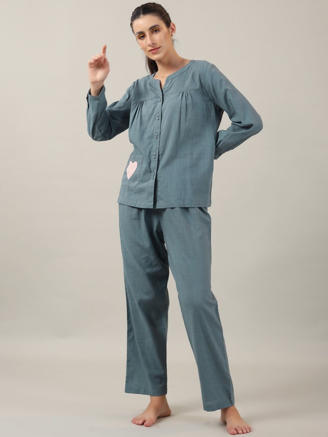 SANSKRUTIHOMES Teal Pure Cotton Night suit