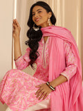 Libas Floral Printed Straight Sequinned Kurta with Trousers & Dupatta