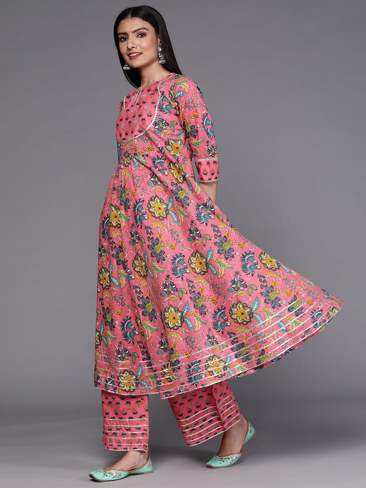 Libas Floral Printed Keyhole Neck Gotta Patti Anarkali Kurta With Palazzos & Dupatta