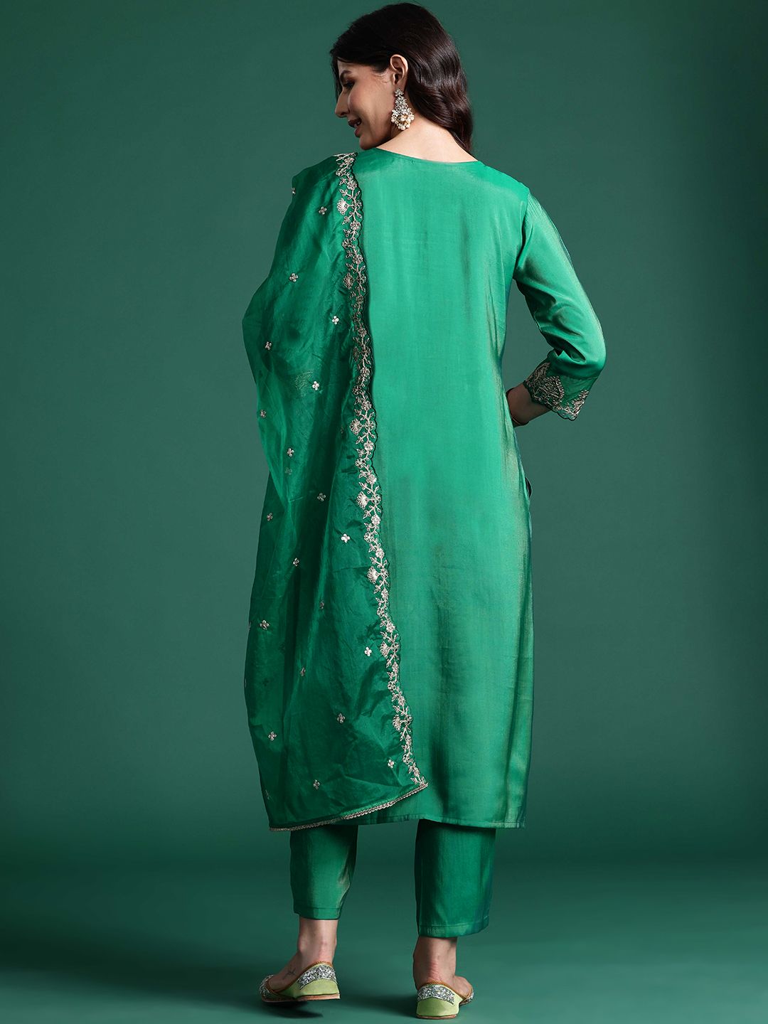Indo Era Ethnic Motifs Zari Embroidered Kurta with Trousers & With Dupatta