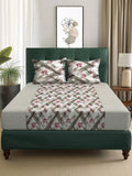 Story@home Arena Brown & Grey Printed 180 TC Queen Bedsheet & 2 Pillow Covers