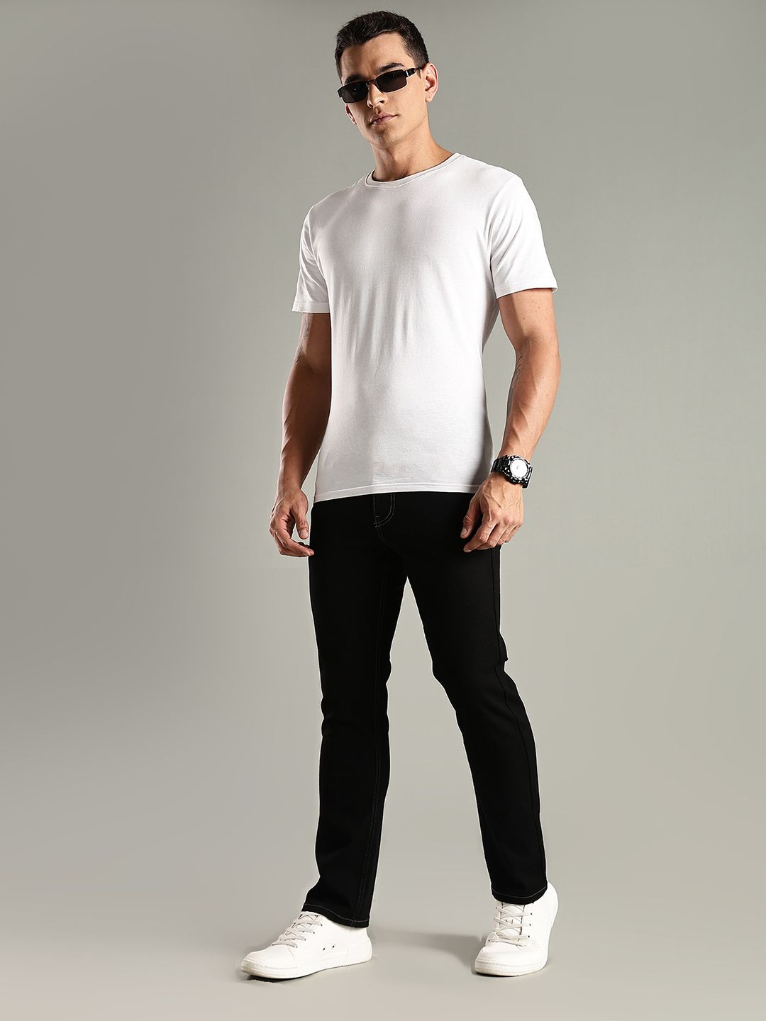 Thomas Scott Men Original Straight Fit Mid-Rise Clean Look No Fade Stretchable Jeans