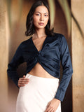 all about you V-Neck Gathered or Pleated Satin Crop Top