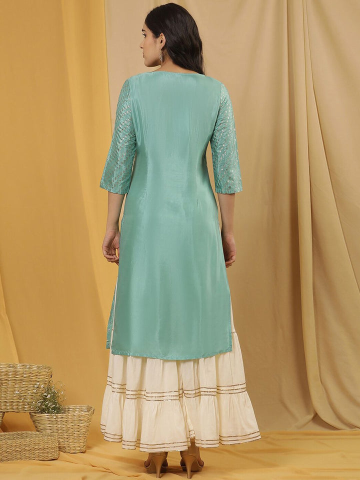 W Women Ethnic Motifs Printed Sequinned Straight Kurta with Sharara