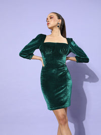 STREET 9 Women Green Solid Velvet Dress
