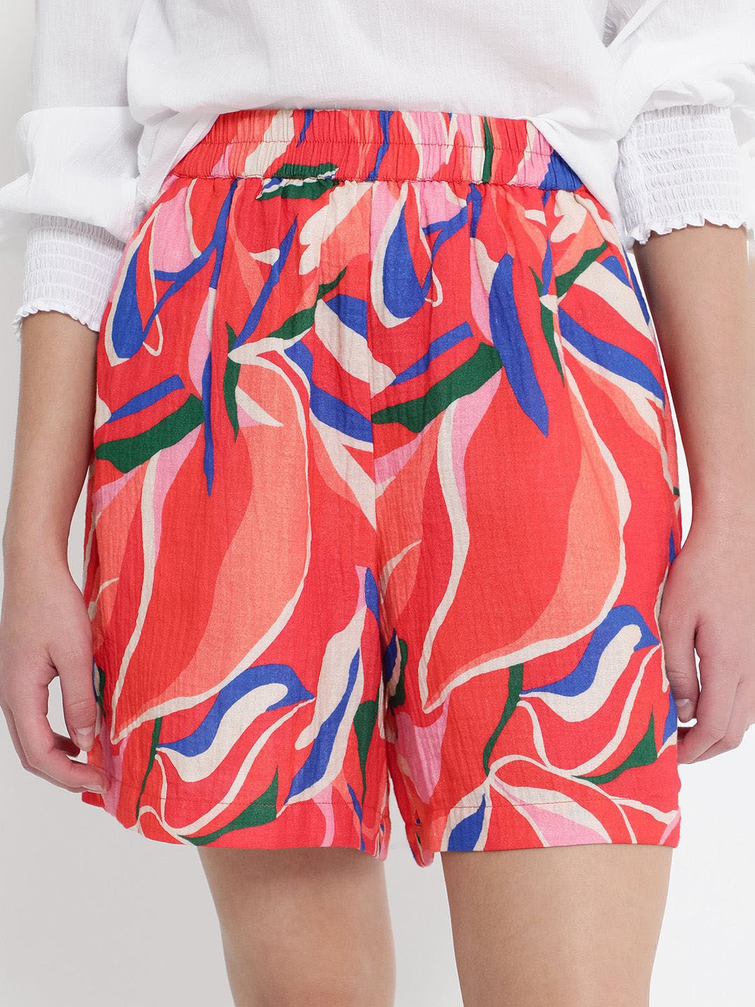 RAREISM Women Abstract Printed Relaxed Fit High-Rise Cotton Casual Shorts