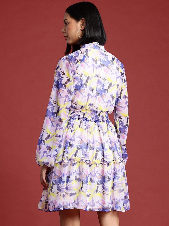 all about you Abstract Printed Puff Sleeve Fit & Flare Dress
