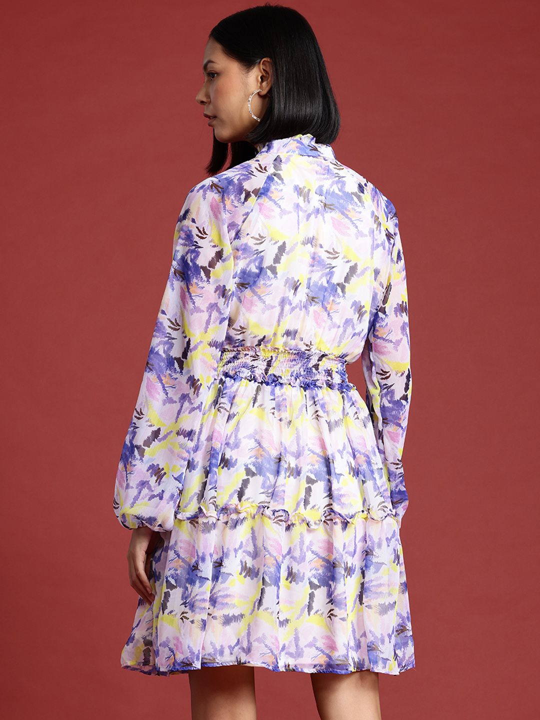 all about you Abstract Printed Puff Sleeve Fit & Flare Dress