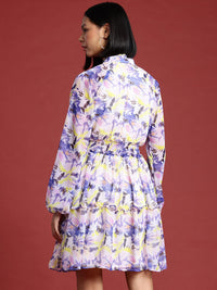 all about you Abstract Printed Puff Sleeve Fit & Flare Dress