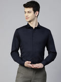 MANQ Men Navy Blue Slim Fit Solid Partywear Shirt