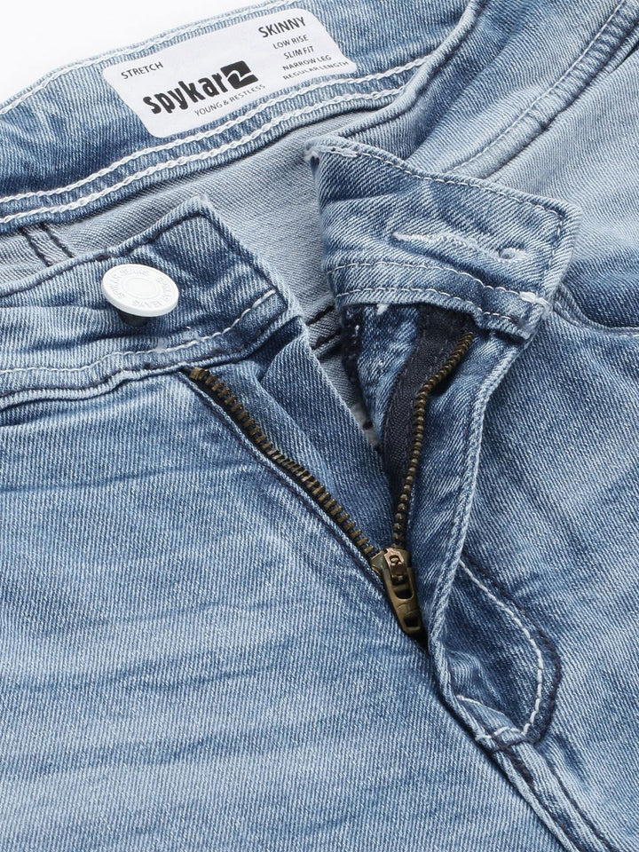 SPYKAR Men Skinny Fit Low-Rise Mildly Distressed Light Fade Stretchable Jeans