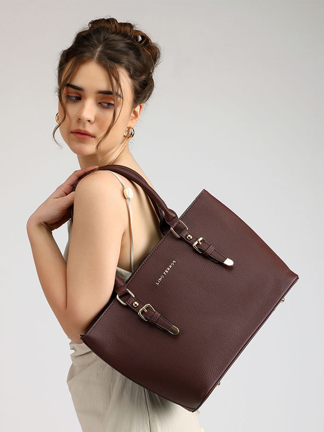 Lino Perros Coffee Brown Solid Shoulder Bag