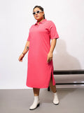 SASSAFRAS Curve Plus Size Polo Neck T Shirt Pure Cotton Midi Dress