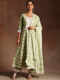 Libas Floral Embroidered Thread Work Pure Cotton Kurta & Trousers With Dupatta