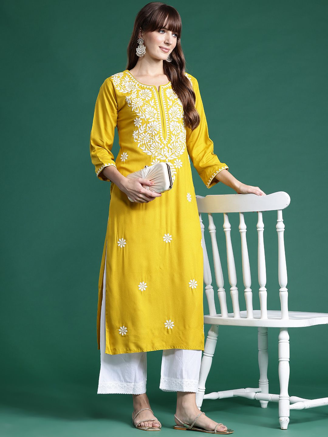 Indo Era Floral Embroidered Thread Work Kurta