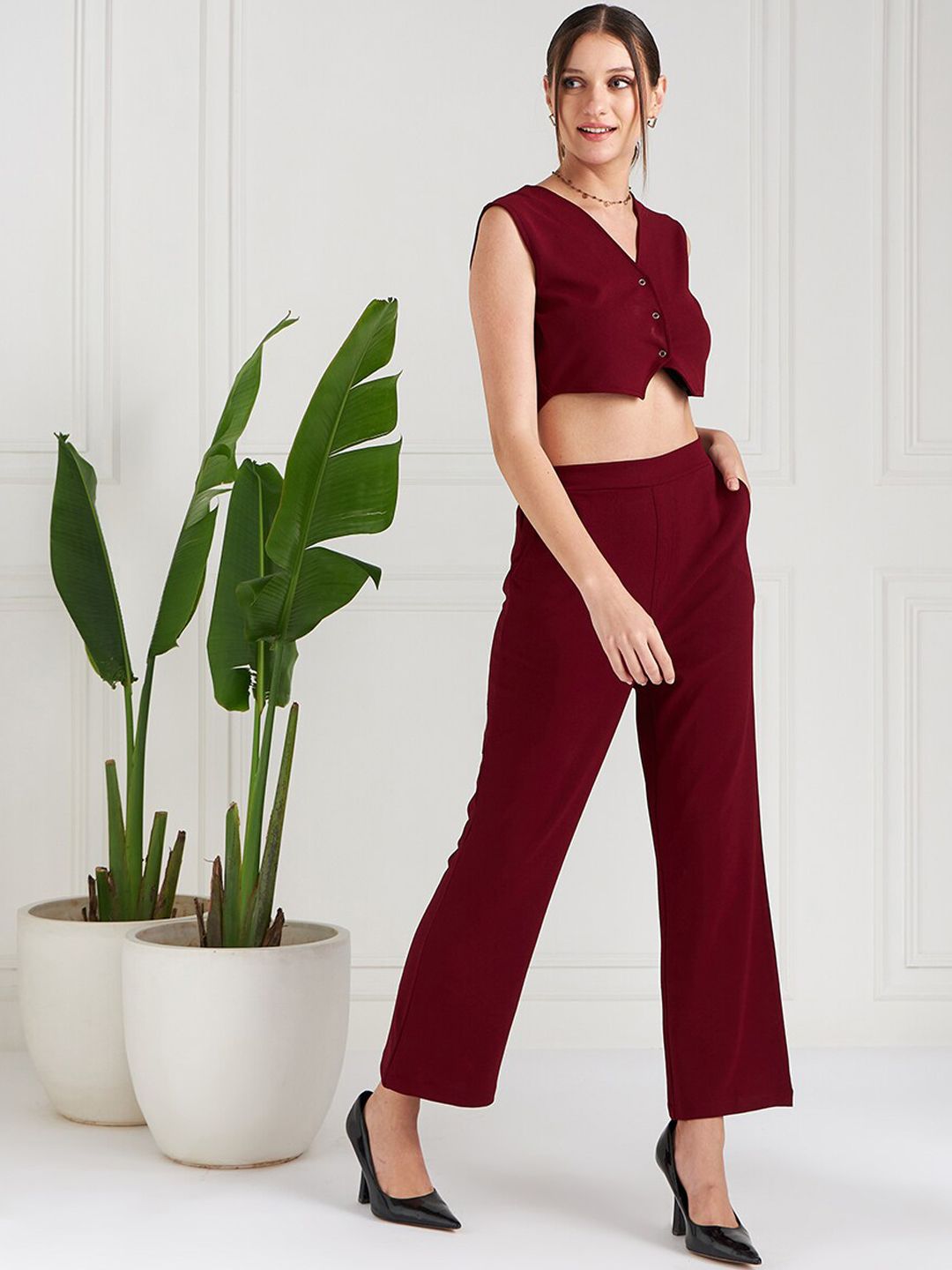 Athena V-Neck Crop Top With Trousers Co-Ords